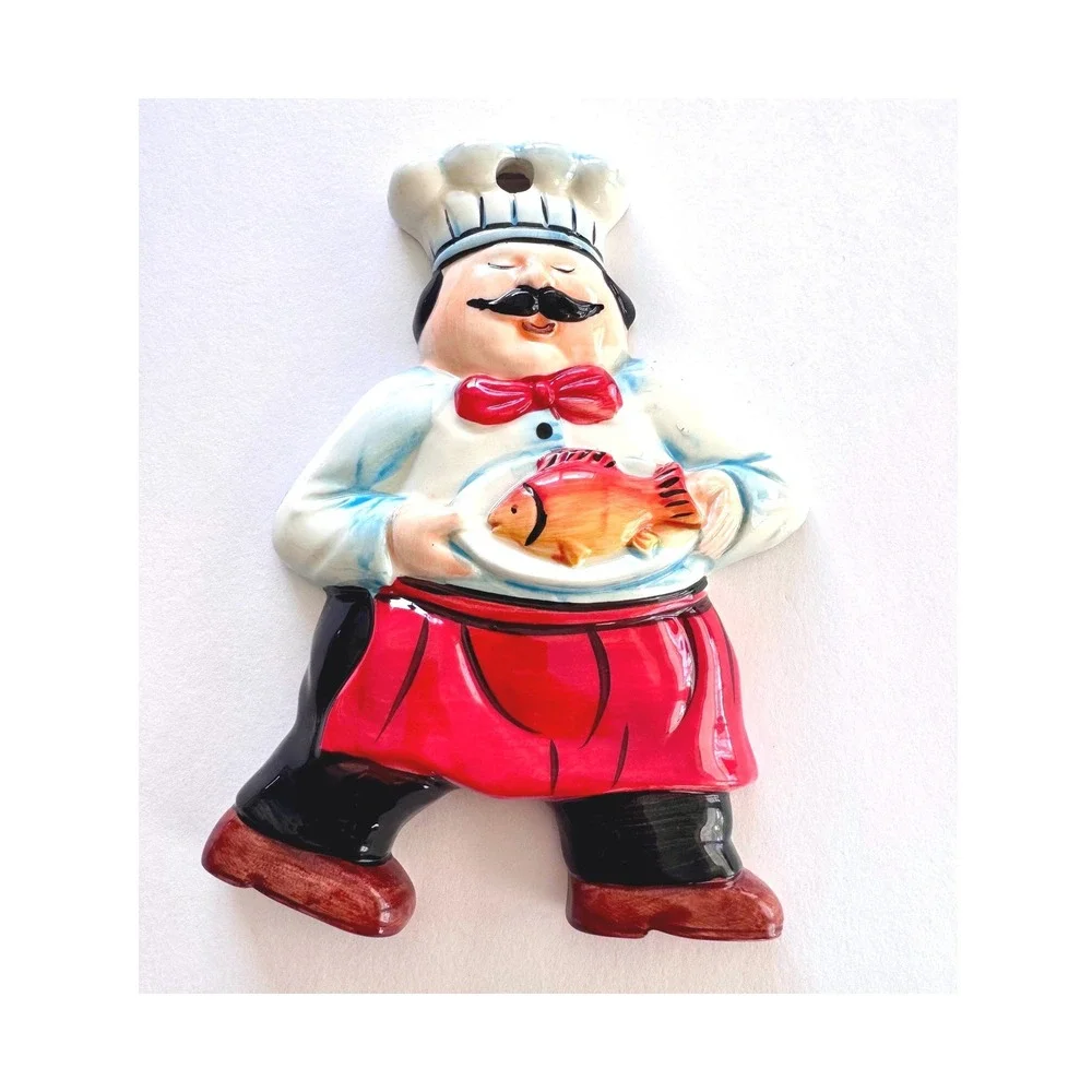 Vintage Hand-Painted Fat Chef Figurine Bistro Wall Plaque‎ Kitchen Decor